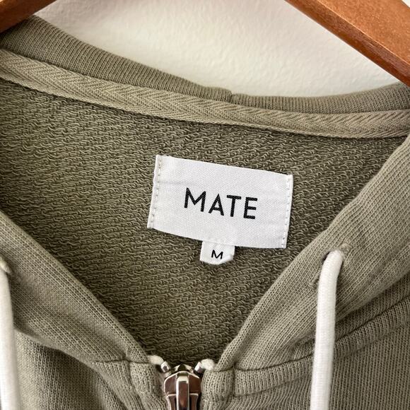 MATE The Label Organic Terry Full Zip Hoodie Sweatshirt Sage Green, Size Medium - Picture 7 of 14